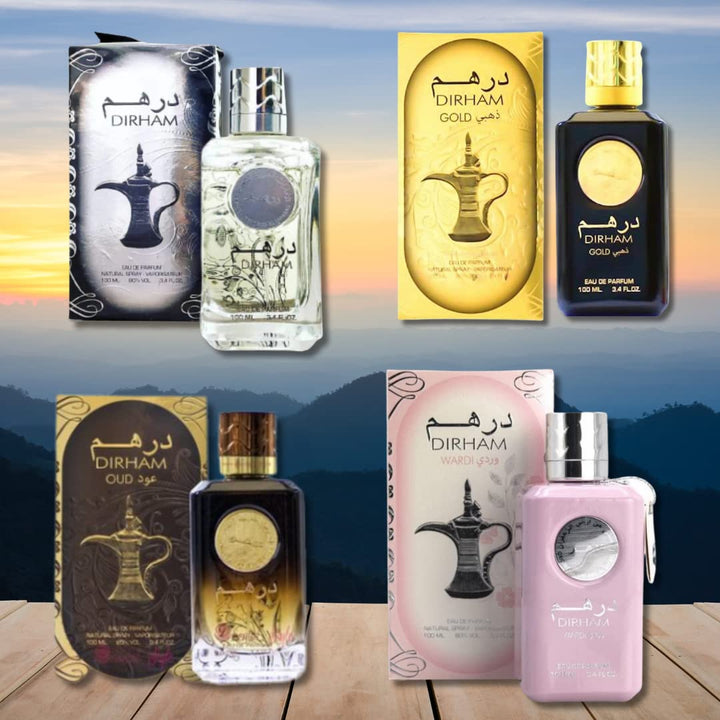 [BUNDLE 4 PCS MIX] DIRHAM COLLECTION - Wardi / Gold/ Silver / Oud EDP by Ard Al Zaafaran -100ml x 4 - lutfi.sg