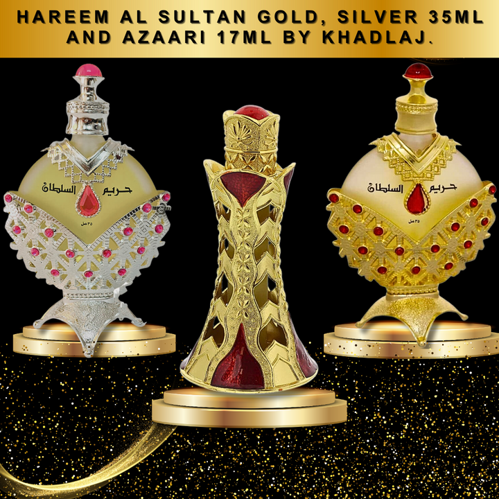 [3 PC BUNDLE] Hareem Al Sultan Gold 35ml / Hareem Al Sultan Silver 35ml / Azaari 17ml - lutfi.sg